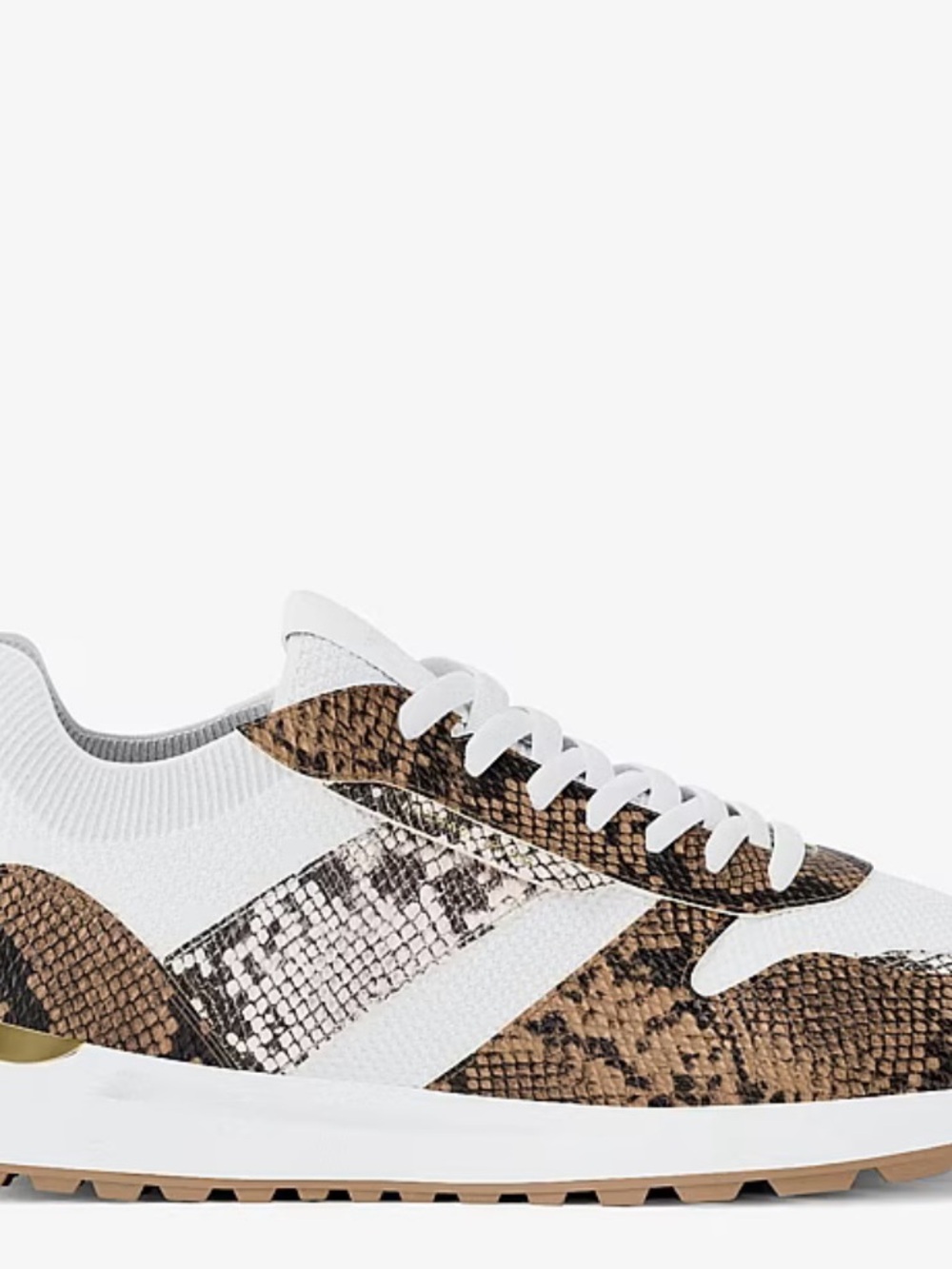 Michael Kors White Knit Sneaker with Brown Snake Print